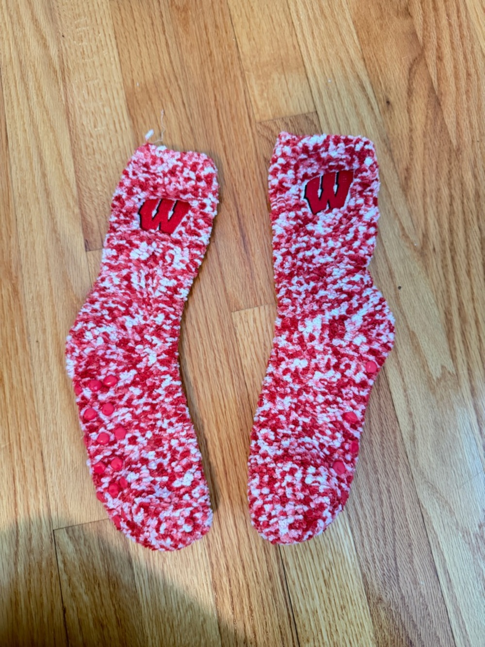 Wisconsin Red & White Plush Fuzzy Socks